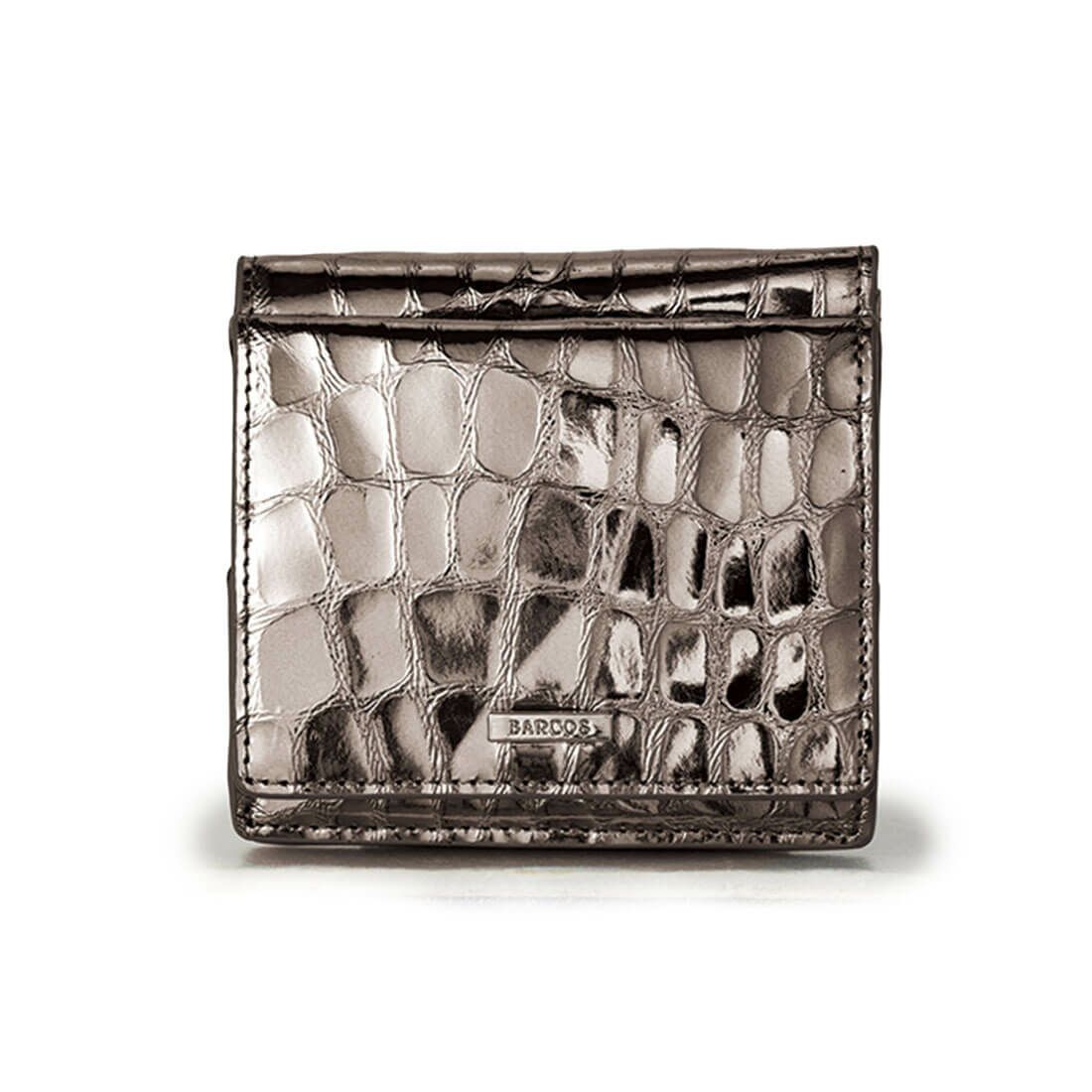 シャイニングレザークロコダイル型押し折財布